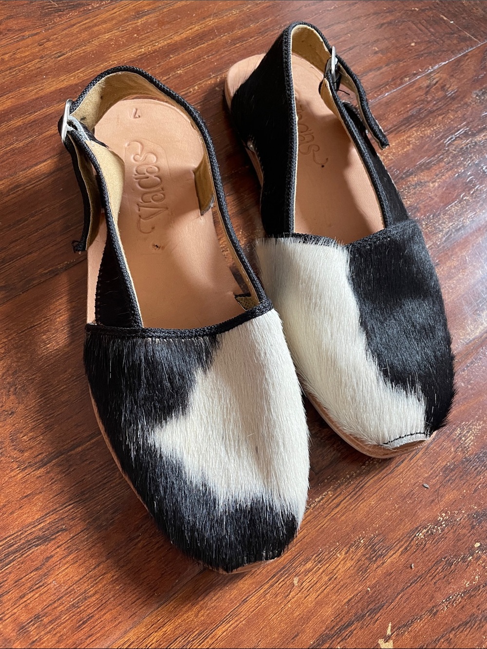 Black & White Cowhide Slingback Flats
